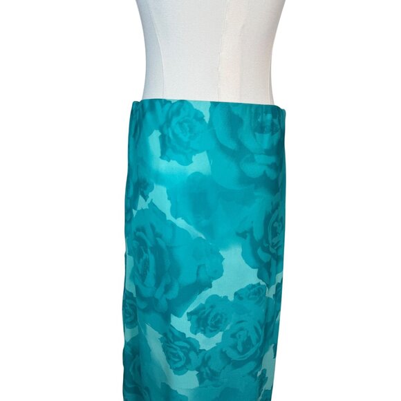 2/$30 NWT Something New Medium Turquoise/Teal Floral Ruffle Maxi Skirt Side Slit - Picture 8 of 16